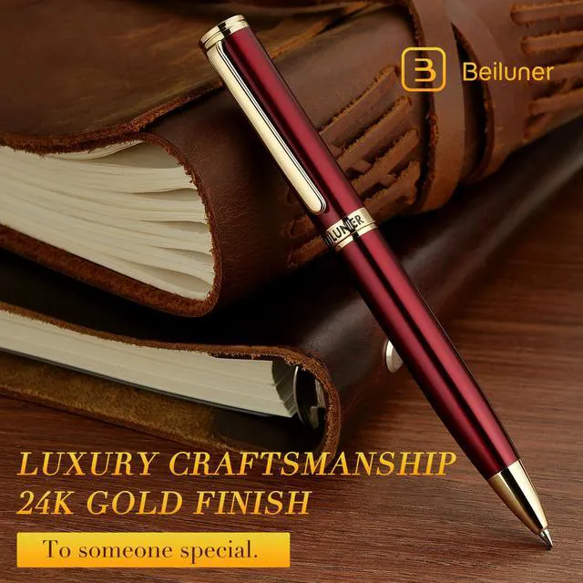 Alt view image 3 of 7 - Red Lacquer Gel Pen With 24K Gold Finish, Retractable Pens, Gift Pen Set, Professional, Elegant, Writing, Executive, Office, Nice Fancy Designer, Perfect for Men and Women