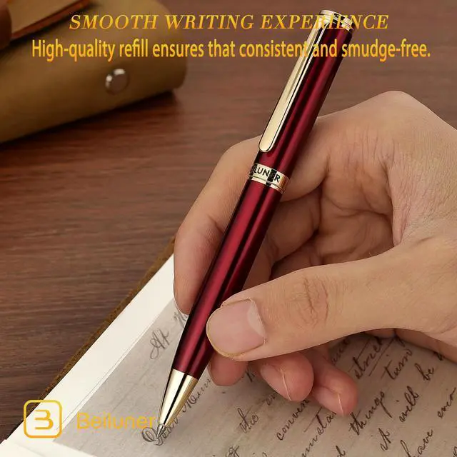 Alt view image 4 of 7 - Red Lacquer Gel Pen With 24K Gold Finish, Retractable Pens, Gift Pen Set, Professional, Elegant, Writing, Executive, Office, Nice Fancy Designer, Perfect for Men and Women