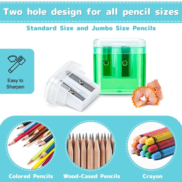 Alt view image 2 of 7 - 100 Pack Pencil Sharpeners Bulk - Colored Handheld Pencil Crayon Double Hole Sharpener, School Classroom Supplies