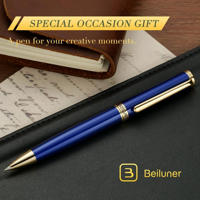 Alt view image 6 of 7 - Blue Lacquer Gel Pen - Stunning Luxury Pen with 24K Gold Finish, ADMOK Black Refill, Executive Gift Set for Family & Friends, Writing, Fancy, Office, Retractable Pens