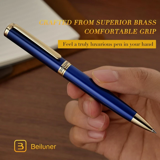Alt view image 7 of 7 - Blue Lacquer Gel Pen - Stunning Luxury Pen with 24K Gold Finish, ADMOK Black Refill, Executive Gift Set for Family & Friends, Writing, Fancy, Office, Retractable Pens