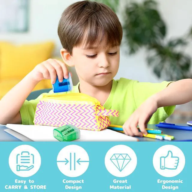 Alt view image 4 of 7 - 100 Pack Pencil Sharpeners Bulk - Colored Handheld Pencil Crayon Double Hole Sharpener, School Classroom Supplies