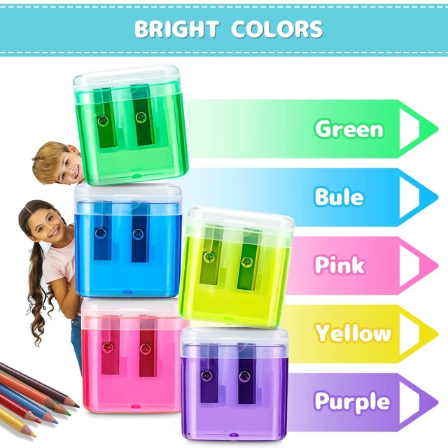 Alt view image 5 of 7 - 100 Pack Pencil Sharpeners Bulk - Colored Handheld Pencil Crayon Double Hole Sharpener, School Classroom Supplies
