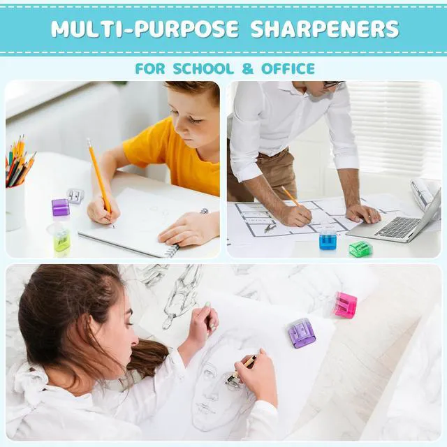 Alt view image 6 of 7 - 100 Pack Pencil Sharpeners Bulk - Colored Handheld Pencil Crayon Double Hole Sharpener, School Classroom Supplies