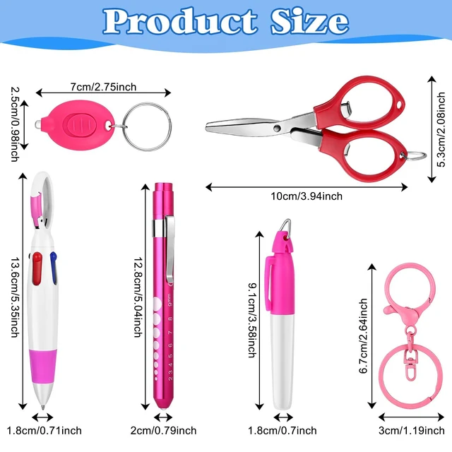 Alt view image 2 of 7 - 24 pcs Nurse Pen Set Include Permanent Marker Pen Pen Lights for Nurses Retractable Ballpoint Pen Nursing Keychain Clip Foldable Scissors LED Flashlight Keychain for Nurses (Blue Green Pink Purple)