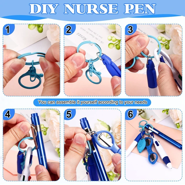 Alt view image 3 of 7 - 24 pcs Nurse Pen Set Include Permanent Marker Pen Pen Lights for Nurses Retractable Ballpoint Pen Nursing Keychain Clip Foldable Scissors LED Flashlight Keychain for Nurses (Blue Green Pink Purple)