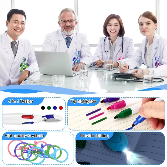 Alt view image 6 of 7 - 24 pcs Nurse Pen Set Include Permanent Marker Pen Pen Lights for Nurses Retractable Ballpoint Pen Nursing Keychain Clip Foldable Scissors LED Flashlight Keychain for Nurses (Blue Green Pink Purple)