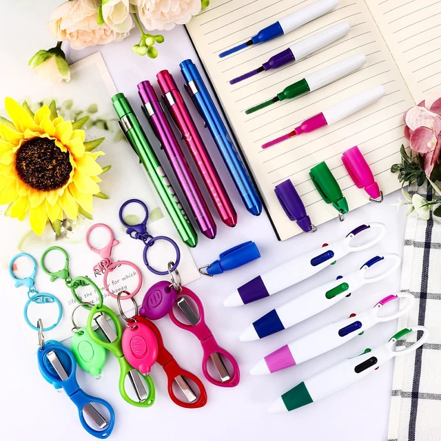 Alt view image 7 of 7 - 24 pcs Nurse Pen Set Include Permanent Marker Pen Pen Lights for Nurses Retractable Ballpoint Pen Nursing Keychain Clip Foldable Scissors LED Flashlight Keychain for Nurses (Blue Green Pink Purple)