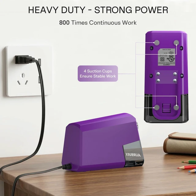 Alt view image 5 of 6 - Heavy Duty Electric Pencil Sharpener-6-Hole for 6-12mm Pencils,Auto Start/Stop,Fast 4s Sharpening,Zinc Alloy Blade,10,000+ Sharpenings-Ideal for Classroom,Office & Art Use,Purple(S260)