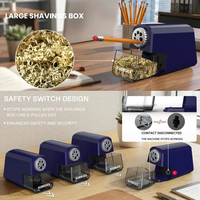 Alt view image 3 of 6 - Heavy Duty Electric Pencil Sharpener-6-Hole for 6-12mm Pencils,Auto Start/Stop,Fast 4s Sharpening,Zinc Alloy Blade,10,000+ Sharpenings-Ideal for Classroom,Office & Art Use,Blue(S260)
