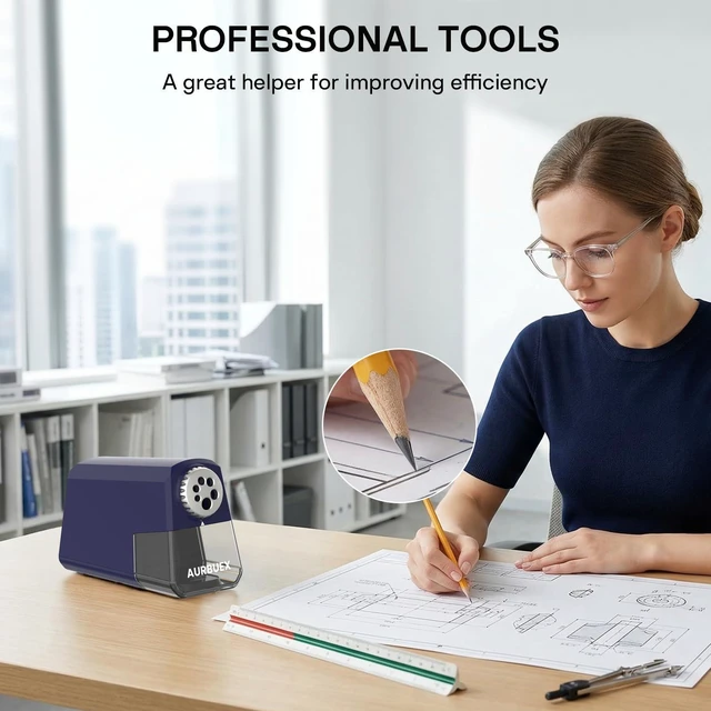 Alt view image 6 of 6 - Heavy Duty Electric Pencil Sharpener-6-Hole for 6-12mm Pencils,Auto Start/Stop,Fast 4s Sharpening,Zinc Alloy Blade,10,000+ Sharpenings-Ideal for Classroom,Office & Art Use,Blue(S260)