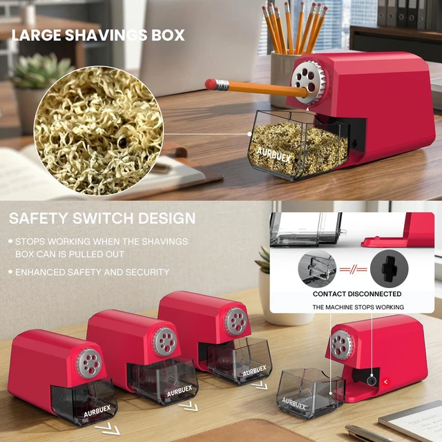 Alt view image 3 of 6 - Heavy Duty Electric Pencil Sharpener-6-Hole for 6-12mm Pencils,Auto Start/Stop,Fast 4s Sharpening,Zinc Alloy Blade,10,000+ Sharpenings-Ideal for Classroom,Office & Art Use,Pink(S260)