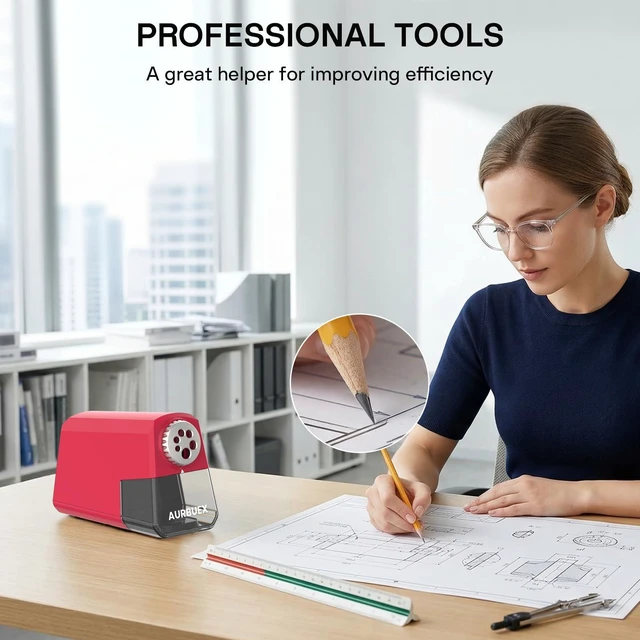 Alt view image 6 of 6 - Heavy Duty Electric Pencil Sharpener-6-Hole for 6-12mm Pencils,Auto Start/Stop,Fast 4s Sharpening,Zinc Alloy Blade,10,000+ Sharpenings-Ideal for Classroom,Office & Art Use,Pink(S260)