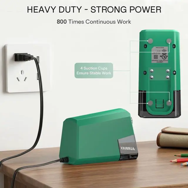 Alt view image 4 of 6 - Heavy Duty Electric Pencil Sharpener-6-Hole for 6-12mm Pencils,Auto Start/Stop,Fast 4s Sharpening,Zinc Alloy Blade,10,000+ Sharpenings-Ideal for Classroom,Office & Art Use,Green(S260)