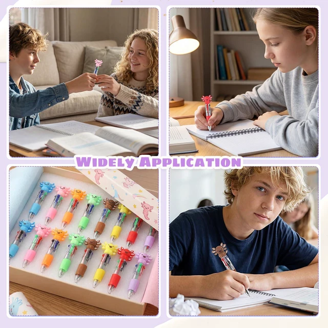 Alt view image 6 of 7 - 48 Pcs Axolotl Pens for Students, 4-in-1 Cute Pen Gifts Prize Gifts for Classroom, Smooth Writing, Retractable Design for Back to School Supplies Goodie Bags Stuffers