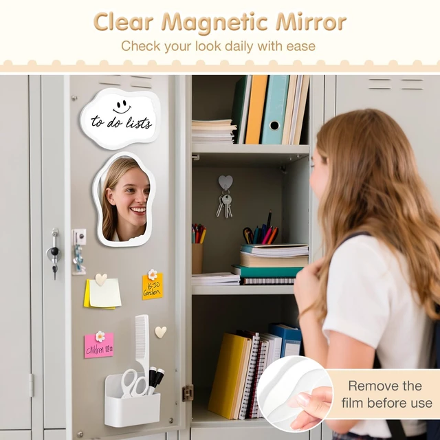 Alt view image 4 of 7 - 16PCS Locker Accessories for Girls, School Supplies Lockers Decor locker accessories Includes hooks, magnetic mirror and whiteboard, marker, pen holder eraser and comb for locker organizer
