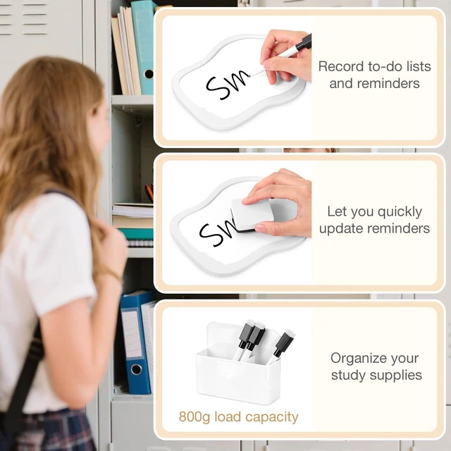 Alt view image 5 of 7 - 16PCS Locker Accessories for Girls, School Supplies Lockers Decor locker accessories Includes hooks, magnetic mirror and whiteboard, marker, pen holder eraser and comb for locker organizer