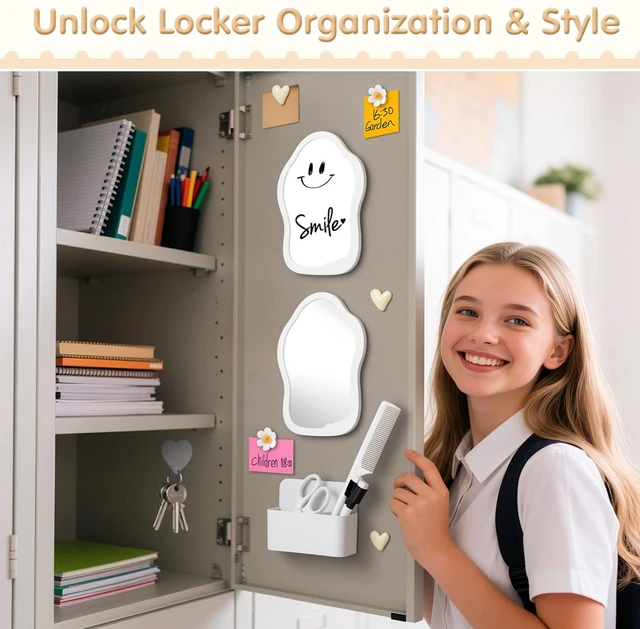 Alt view image 7 of 7 - 16PCS Locker Accessories for Girls, School Supplies Lockers Decor locker accessories Includes hooks, magnetic mirror and whiteboard, marker, pen holder eraser and comb for locker organizer