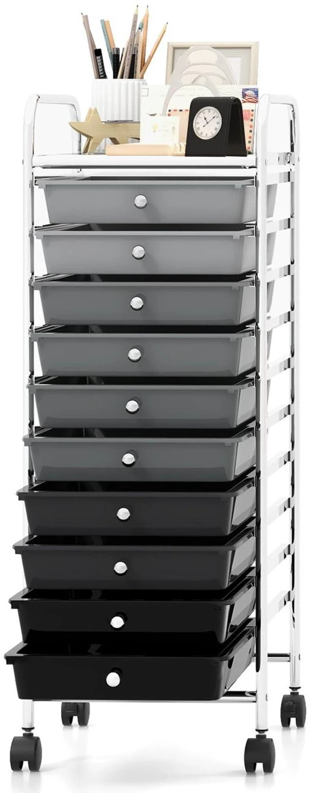 Main image of 10 Drawers Rolling Storage Cart, Multipurpose Craft Storage Cart with Wheels, Mobile Tools Scrapbook Paper Organizer Cart for Office School Home Use