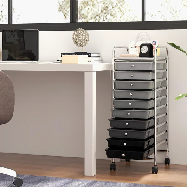 Alt view image 2 of 7 - 10 Drawers Rolling Storage Cart, Multipurpose Craft Storage Cart with Wheels, Mobile Tools Scrapbook Paper Organizer Cart for Office School Home Use