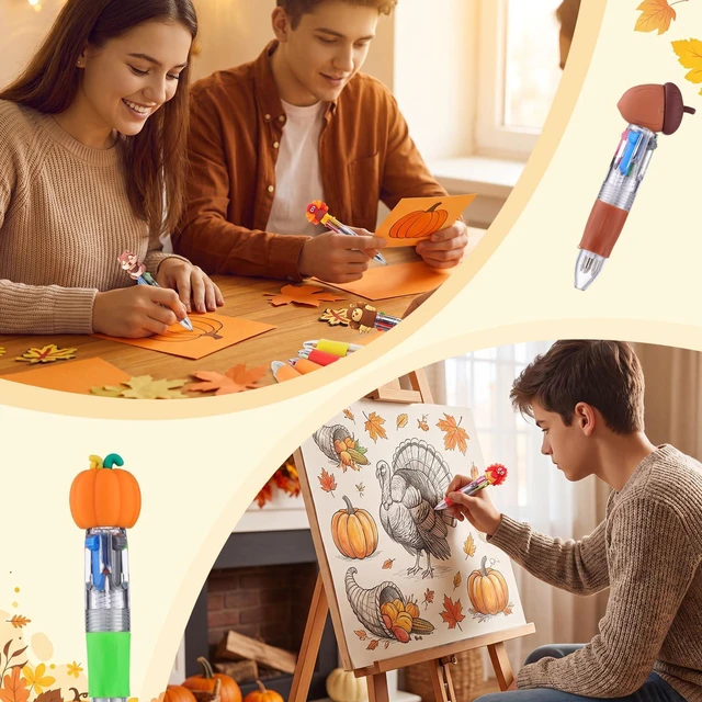 Alt view image 6 of 7 - 48 Packs Multicolor Pen in One Ballpoint Pens Bulk for Birthday Children's Party Classroom (Autumn)
