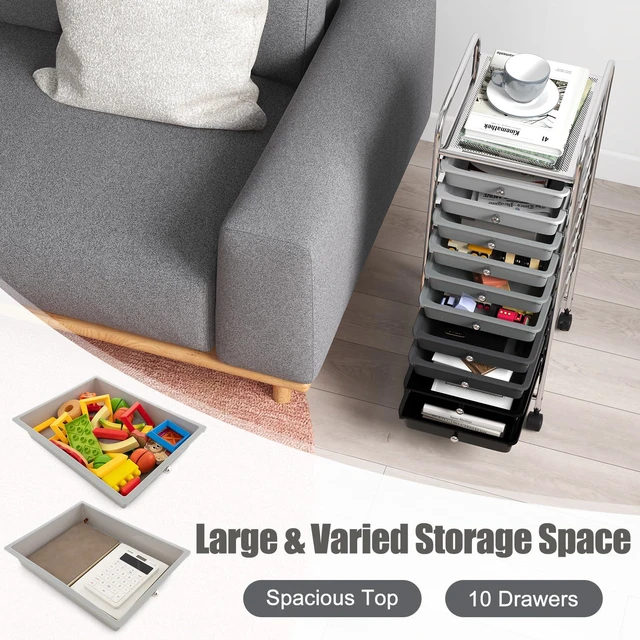 Alt view image 4 of 7 - 10 Drawers Rolling Storage Cart, Multipurpose Craft Storage Cart with Wheels, Mobile Tools Scrapbook Paper Organizer Cart for Office School Home Use