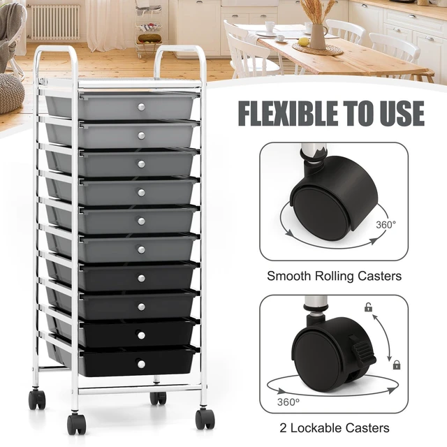 Alt view image 5 of 7 - 10 Drawers Rolling Storage Cart, Multipurpose Craft Storage Cart with Wheels, Mobile Tools Scrapbook Paper Organizer Cart for Office School Home Use