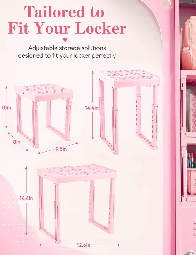 Alt view image 4 of 7 - 9PCS Locker Accessories for Girl, Locker Organizer, Adjustable Locker Shelf Sturdy Locker Shelf, Magnetic Whiteboard, Mirror, Pen Holder, Hooks & 3 Markers, Back to School Essentials Locker Decor