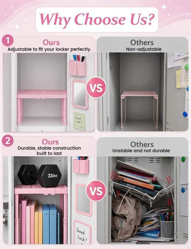 Alt view image 3 of 7 - 9PCS Locker Accessories for Girl, Locker Organizer, Adjustable Locker Shelf Sturdy Locker Shelf, Magnetic Whiteboard, Mirror, Pen Holder, Hooks & 3 Markers, Back to School Essentials Locker Decor