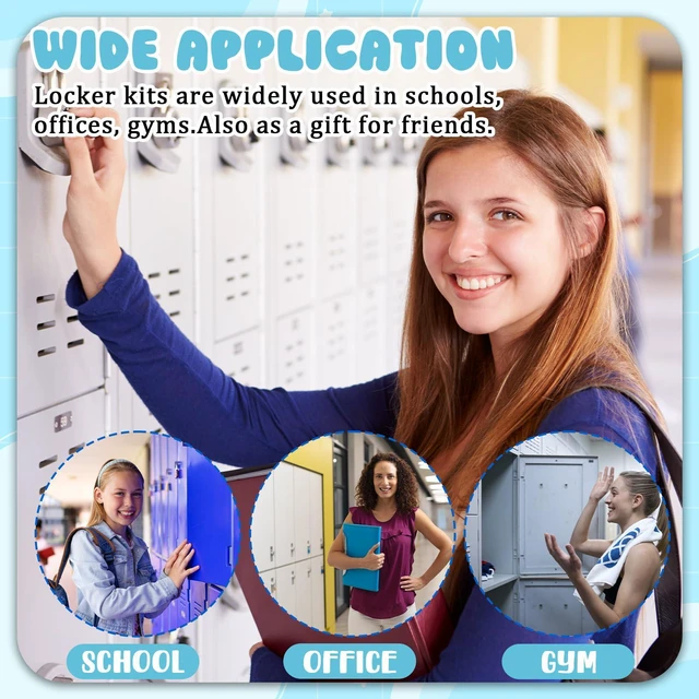 Alt view image 6 of 7 - 16 Pcs Locker Accessories Kit Blue Locker Organizer Decorations Include Striped Wallpaper String Light Magnetic Whiteboard Mirror Storage Cup Marker Rug Organizing Shelf for Back to School Supply