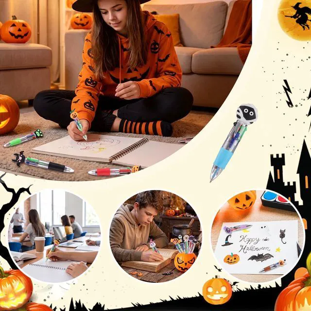 Alt view image 7 of 7 - 48 Pcs Halloween Pens, Fun Multicolor Pens Gifts for Classroom Halloween Goodie Bags Stuffer, Fun Pens Party Favors for Kids, Prize Gifts, Retractable Design for School Office