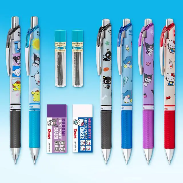 Alt view image 2 of 6 - Writing Essentials 10 Pack, Hello Kitty® and Friends, Limited Edition, 4 EnerGel 0.7mm gel pens, 2 EnerGize 0.7mm pencils, 2 bock erasers, and 2 refill leads