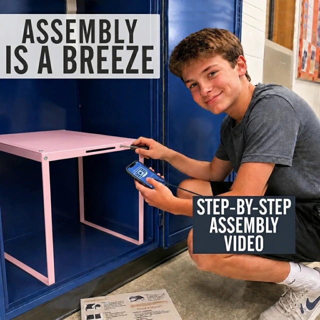 Alt view image 6 of 7 - Adjustable Pink Locker Shelf Organizer for School Locker Decor Easy Assembly, Good Load Bearing Capacity, Metal Locker Divider for Home Office Gym, Back to School Supplies for Girls