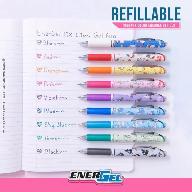 Alt view image 4 of 6 - Writing Essentials 10 Pack, Hello Kitty® and Friends, Limited Edition, 4 EnerGel 0.7mm gel pens, 2 EnerGize 0.7mm pencils, 2 bock erasers, and 2 refill leads