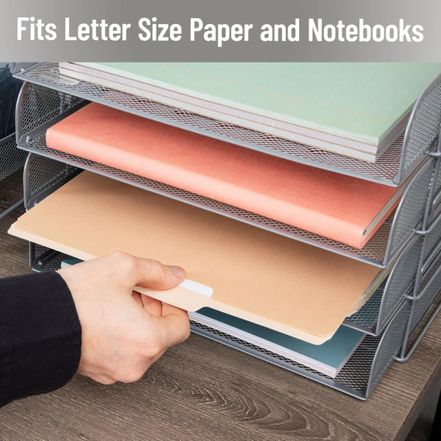Alt view image 6 of 7 - Stackable Paper Tray, Desktop Organizer, File Storage, Office, Metal Mesh, 4 Pcs., Silver