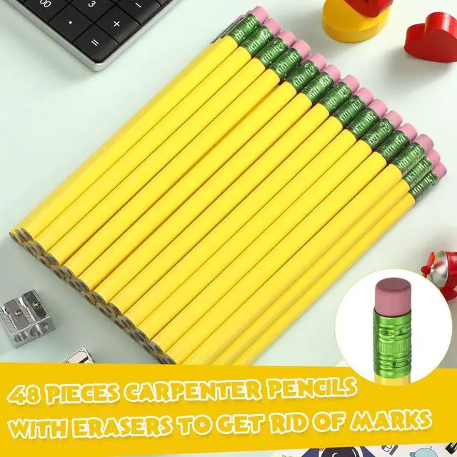 Alt view image 3 of 7 - 48 Pcs Large Pencils 3 Sharpeners,Yellow+green,Round Jumbo Thick Grip, Preschoolers Kindergarten Beginners, My First Pencil Set, Easy Hold Kids School Writing Practice Supplies