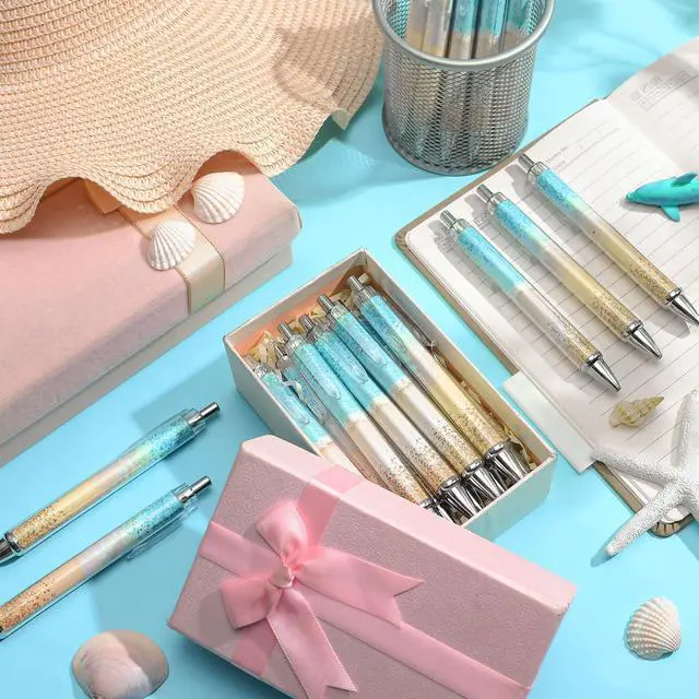 Alt view image 2 of 6 - 24 Pcs Beach Teal Pens Bulk Ocean Party Favor Summer Teacher Gift Teachers Pens Bulk for Ocean Summer Cruise Gifts Nautical Party Favors Beachy Coastal School Office Staff Supplies