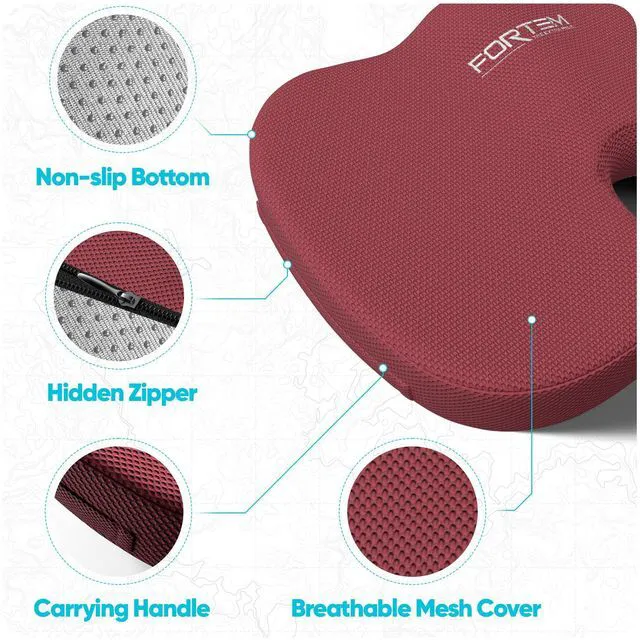 Alt view image 5 of 7 - Seat Cushion, Office Chair Cushion for Tailbone Sciatica Pain Relief Memory Foam Pillow for Car | Ergonomic Design | Washable Cover | Non Slip | Red
