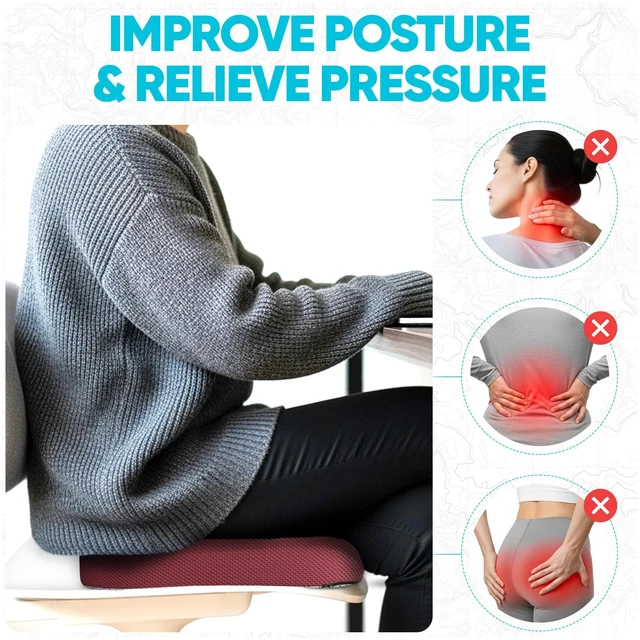 Alt view image 6 of 7 - Seat Cushion, Office Chair Cushion for Tailbone Sciatica Pain Relief Memory Foam Pillow for Car | Ergonomic Design | Washable Cover | Non Slip | Red