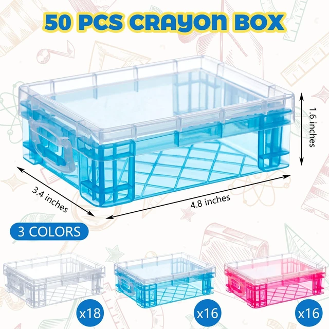 Alt view image 2 of 6 - 50 Pcs Plastic Crayon Box with Lid 4.8 x 3.4 x 1.6, Clear,Red,Blue Small Crayon Storage Containers Bulk, for Office School Classroom, Art Crafts Pen Pencil Organizers, Back to School Supplies