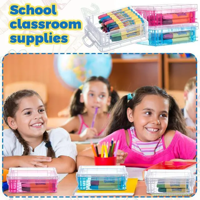 Alt view image 5 of 6 - 50 Pcs Plastic Crayon Box with Lid 4.8 x 3.4 x 1.6, Clear,Red,Blue Small Crayon Storage Containers Bulk, for Office School Classroom, Art Crafts Pen Pencil Organizers, Back to School Supplies