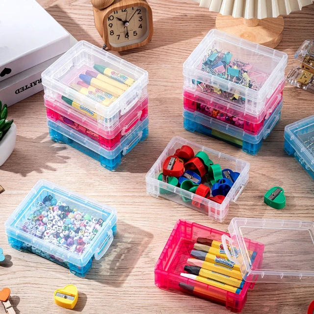Alt view image 4 of 6 - 50 Pcs Plastic Crayon Box with Lid 4.8 x 3.4 x 1.6, Clear,Red,Blue Small Crayon Storage Containers Bulk, for Office School Classroom, Art Crafts Pen Pencil Organizers, Back to School Supplies