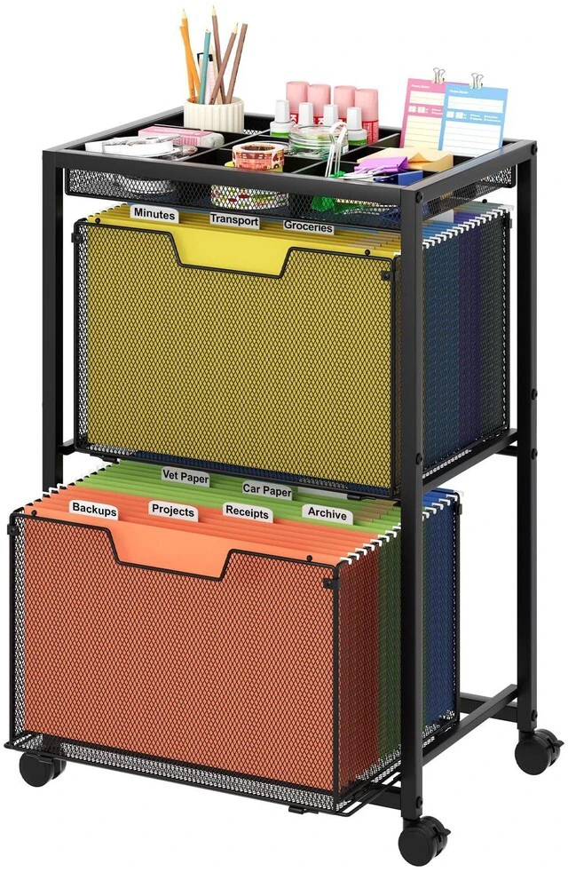 Main image of Rolling File Cart with 2 Drawers, Under Desk Storage Cabinet with DIY Divider, Letter/Legal Mobile Filling Cabinet on Wheels, Hanging File Folders Organizer, Metal Utility Cart for Home Office, Black