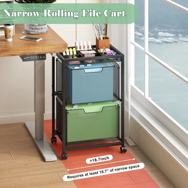 Alt view image 2 of 7 - Rolling File Cart with 2 Drawers, Under Desk Storage Cabinet with DIY Divider, Letter/Legal Mobile Filling Cabinet on Wheels, Hanging File Folders Organizer, Metal Utility Cart for Home Office, Black