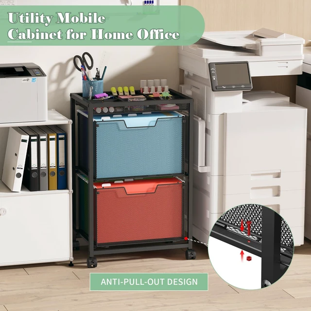 Alt view image 5 of 7 - Rolling File Cart with 2 Drawers, Under Desk Storage Cabinet with DIY Divider, Letter/Legal Mobile Filling Cabinet on Wheels, Hanging File Folders Organizer, Metal Utility Cart for Home Office, Black