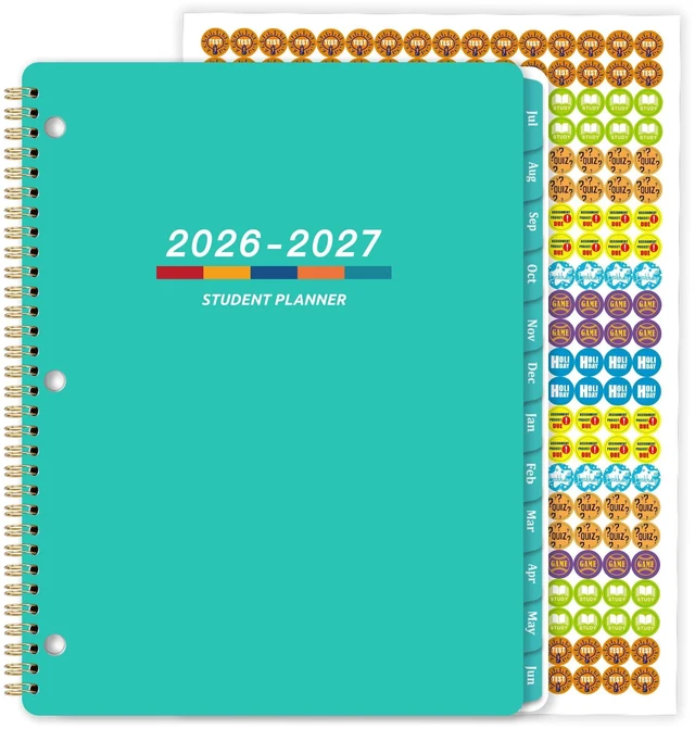 Main image of Student Planner 2026-2027 - Monthly and Weekly School Planner 2026-2027 with Colorful Tabs & Stickers, July 2026 - June 2027, 11" × 9", Academic Planner for Middle or High School -Green