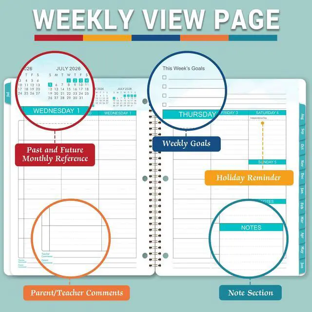 Alt view image 4 of 7 - Student Planner 2026-2027 - Monthly and Weekly School Planner 2026-2027 with Colorful Tabs & Stickers, July 2026 - June 2027, 11" × 9", Academic Planner for Middle or High School -Green
