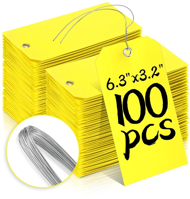 Main image of 100 Pcs Waterproof Tags Writable Plastic Tags for Labeling Tag with Wire Tie Large Heavy Duty Tags Moving Tags Pipe Tags for Outdoors Car Garage Storage Box Equipment Parts (Yellow, 6 1/4" x 3 1/8")