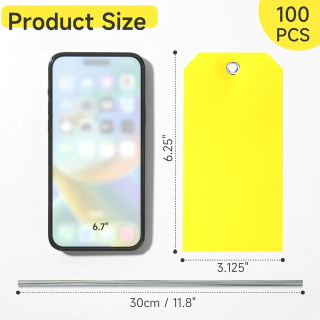 Alt view image 2 of 7 - 100 Pcs Waterproof Tags Writable Plastic Tags for Labeling Tag with Wire Tie Large Heavy Duty Tags Moving Tags Pipe Tags for Outdoors Car Garage Storage Box Equipment Parts (Yellow, 6 1/4" x 3 1/8")