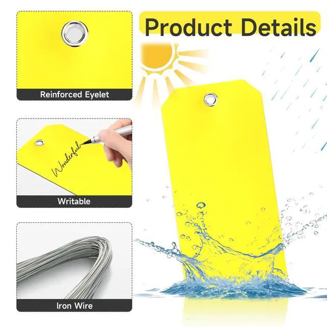Alt view image 3 of 7 - 100 Pcs Waterproof Tags Writable Plastic Tags for Labeling Tag with Wire Tie Large Heavy Duty Tags Moving Tags Pipe Tags for Outdoors Car Garage Storage Box Equipment Parts (Yellow, 6 1/4" x 3 1/8")